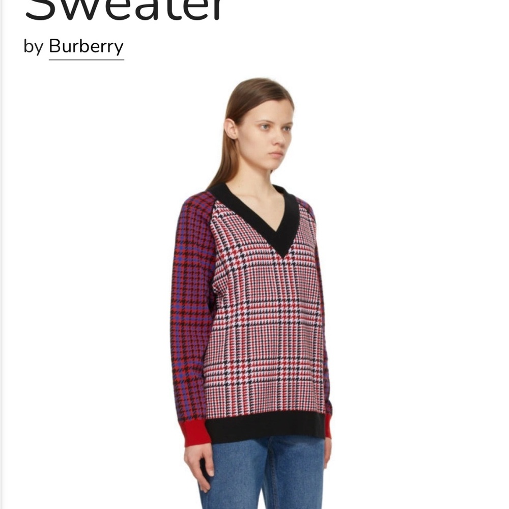 Burberry V-Neck Sweater - Red and Black Plaid